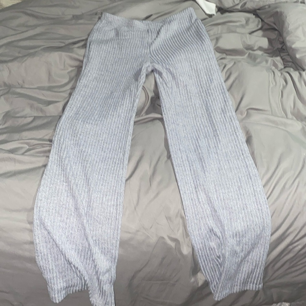 Grey flare ribbed leggings